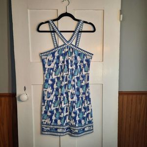 BCBG Blue White Sleeveless Abstract Pocketed Shift Dress XS